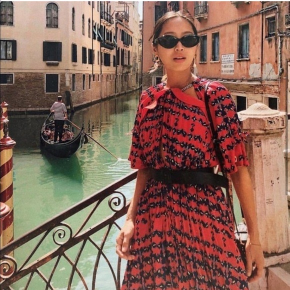 Self-Portrait Organic Print Midi Dress Pleated - Picture 3 of 8